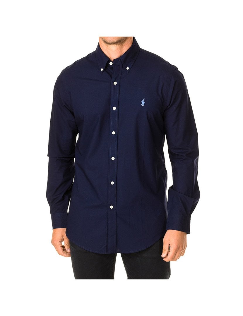 Camisa Homem Custom Fit Azul Marinho Logotipo Azul